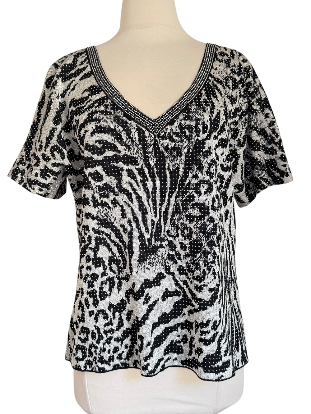 St John Embellished Animal Print Sweater